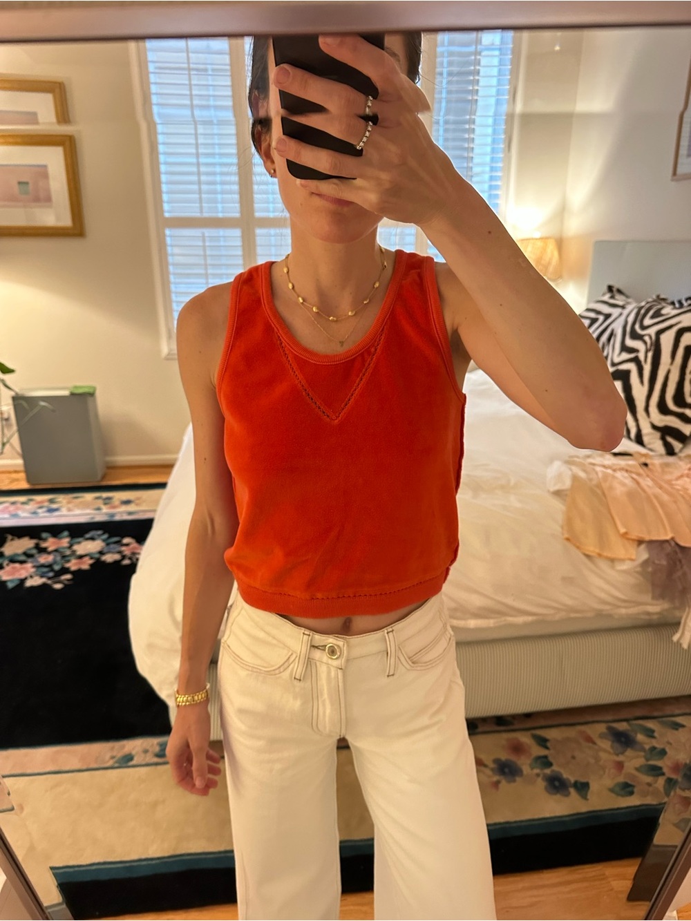 Vintage Women's Orange Sleeveless Crop Tank Top - Classic Knit